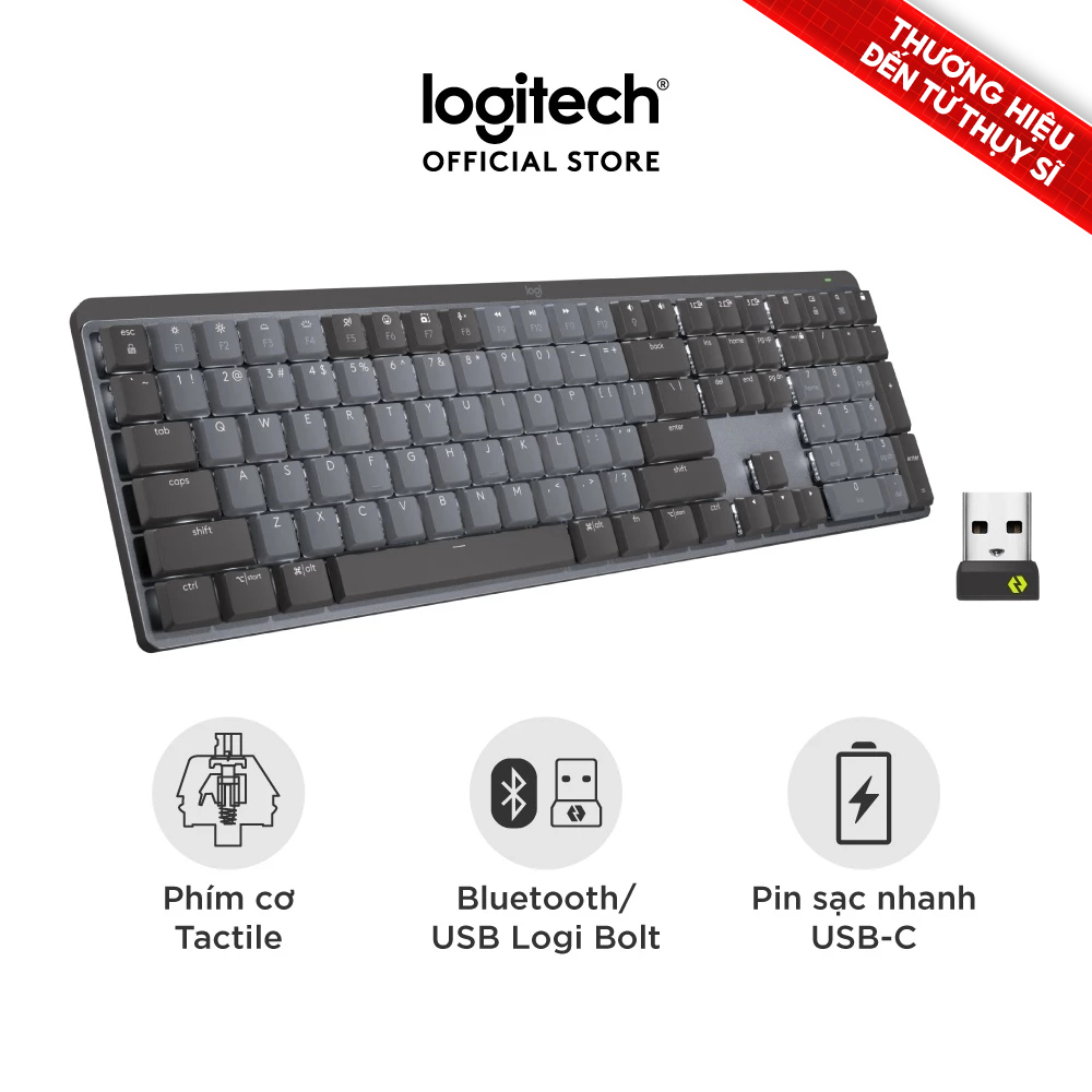 Bàn phím cơ không dây Logitech MX Mechanical – Tactile, chiếu sáng nền, sạc USB-C, mac OS | Win