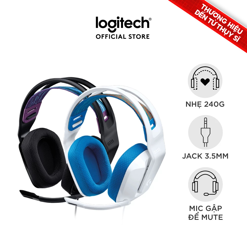 Tai nghe gaming có dây Logitech G335 - Jack 3.5mm Nhẹ 240g Tương thích PC PS5, Xbox