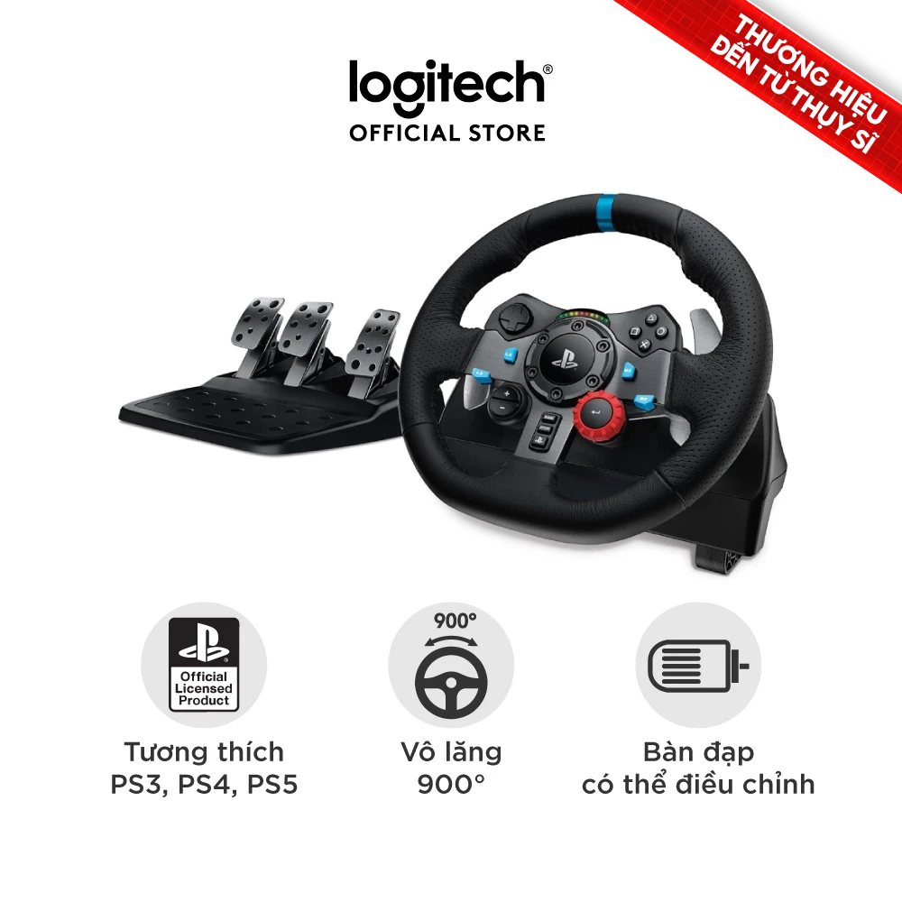 Vô lăng đua xe Logitech G29 Driving Force và bàn đạp thép không gỉ, tay lái bọc da, phù hợp PS5, PS4