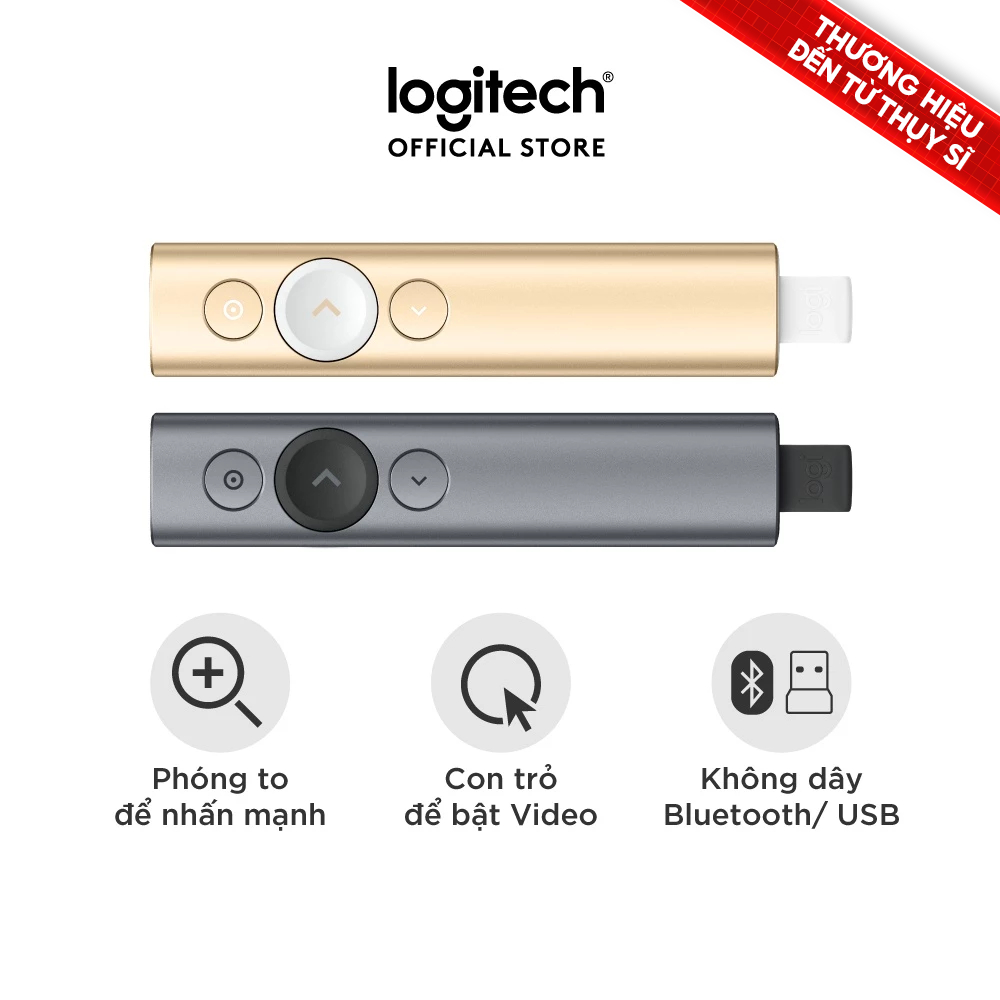 Bút trình chiếu không dây 30m Logitech Spotlight - Bluetooth, USB, phóng to để nhấn mạnh