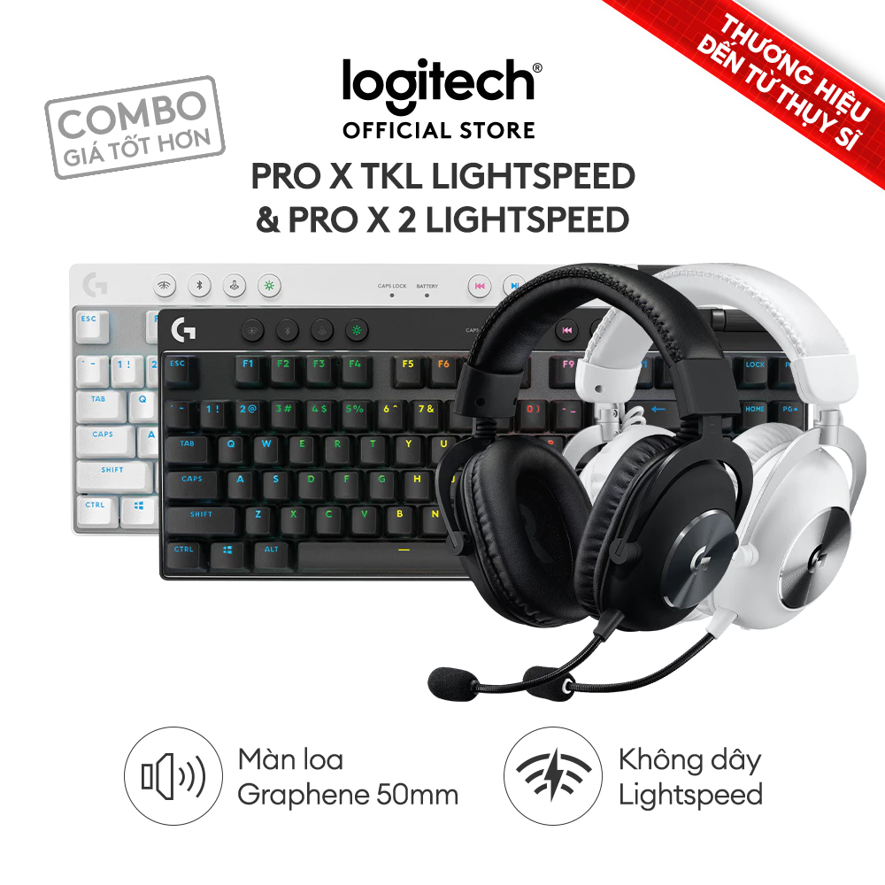 Combo bàn phím, tai nghe gaming không dây Logitech PRO X TKL LIGHTSPEED, PRO X 2 LIGHTSPEED, âm vòm 
