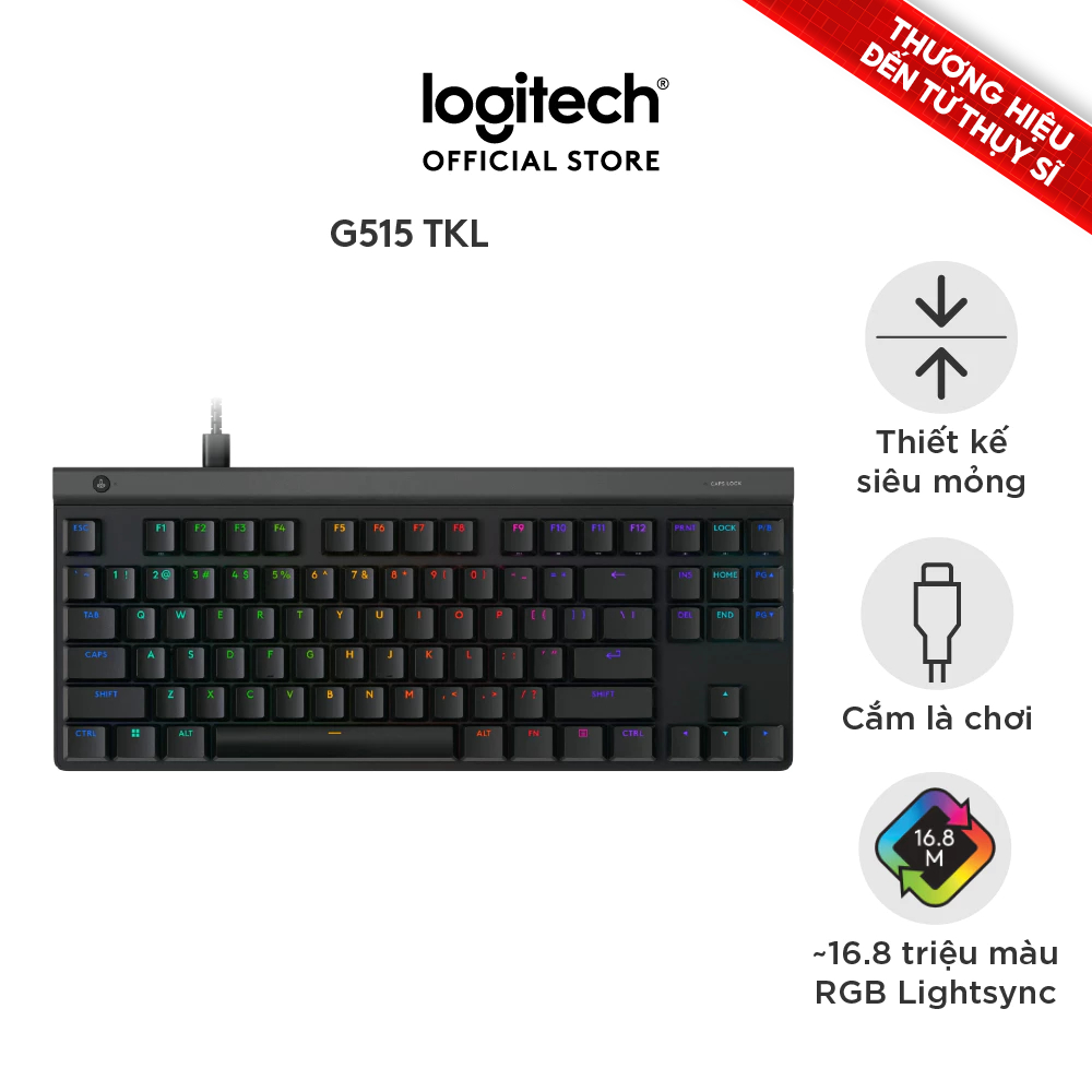 Bàn phím Gaming có dây Low profile Logitech G515 TKL - LIGHTSYNC RGB, Keycaps PBT