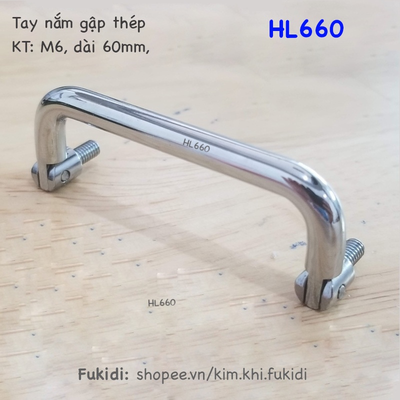 Tay nắm gập, thép mạ crom sáng bóng,  KT M6 dài 60mm - HL660