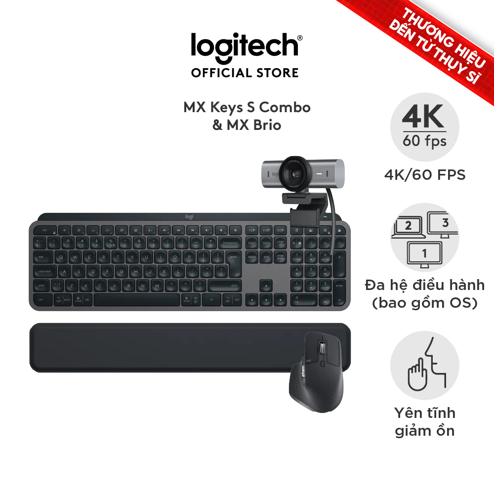 Combo Chuột & Bàn Phím Bluetooth Logitech MX Keys S Combo | Webcam Logitech MX BRIO Ultra HD 4K