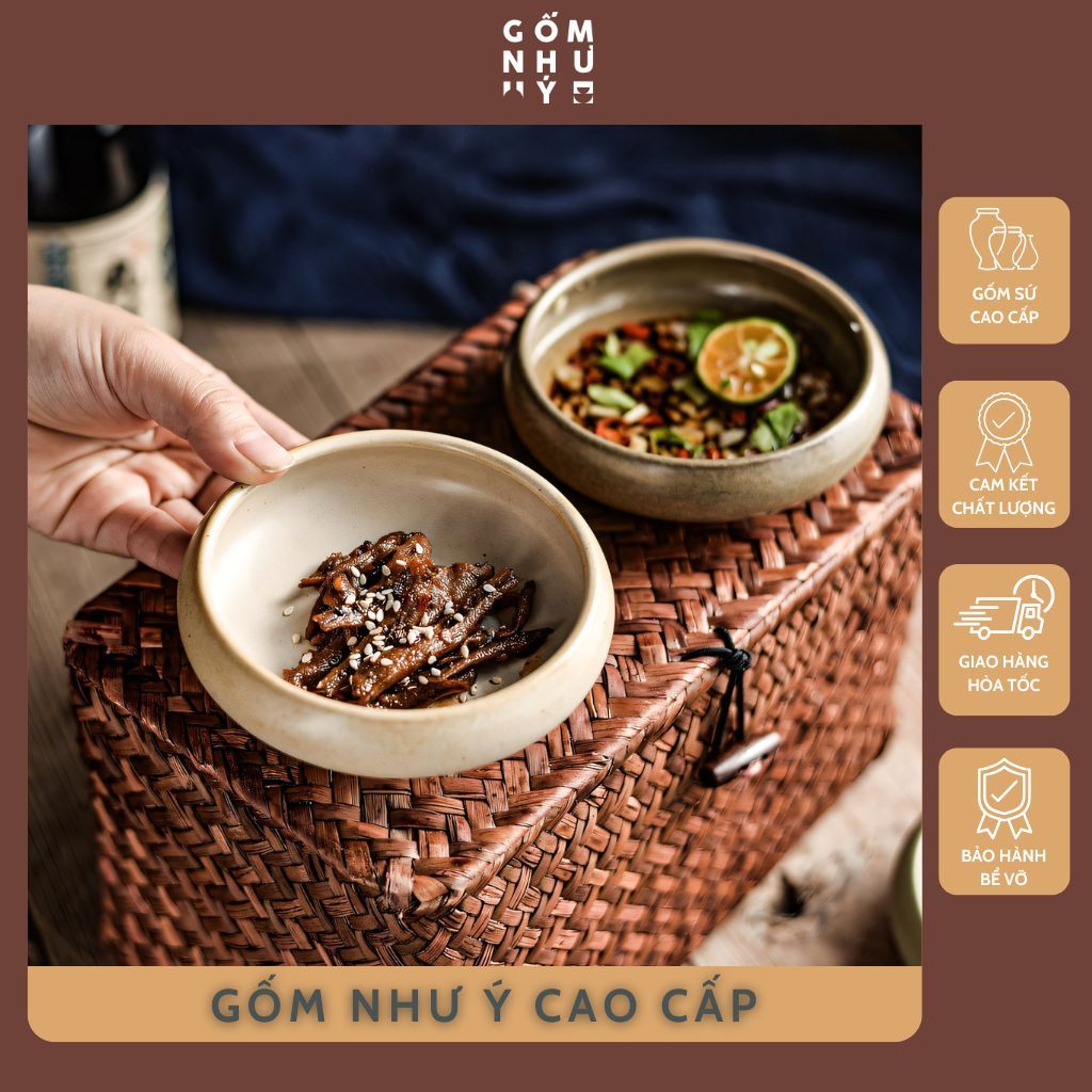 Đĩa sứ UFO dùng ăn, đựng nước sốt, đồ ăn nhẹ màu tối giản phong cách Wabi - Sabi, sứ dày, decor