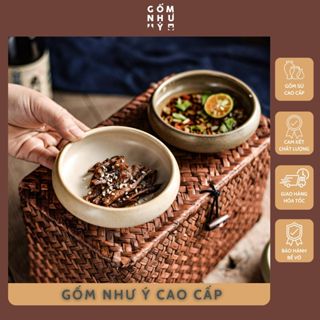 Đĩa sứ UFO dùng ăn, đựng nước sốt, đồ ăn nhẹ màu tối giản phong cách Wabi - Sabi, sứ dày, decor