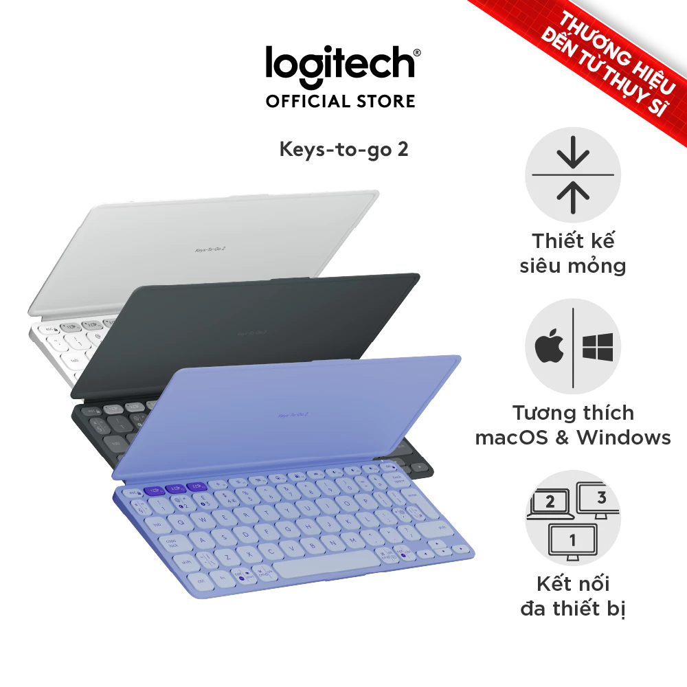 Bàn phím Bluetooth Logitech Keys To Go 2 - Siêu mỏng nhẹ 222g, đa thiết bị, Win | macOS