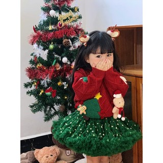 Chân Váy Tutu Bé Gái Mặc Giáng Sinh Xòe Công Chúa Đính Kim Tuyến Rực Rỡ Dạo Chơi Size 10–30kg