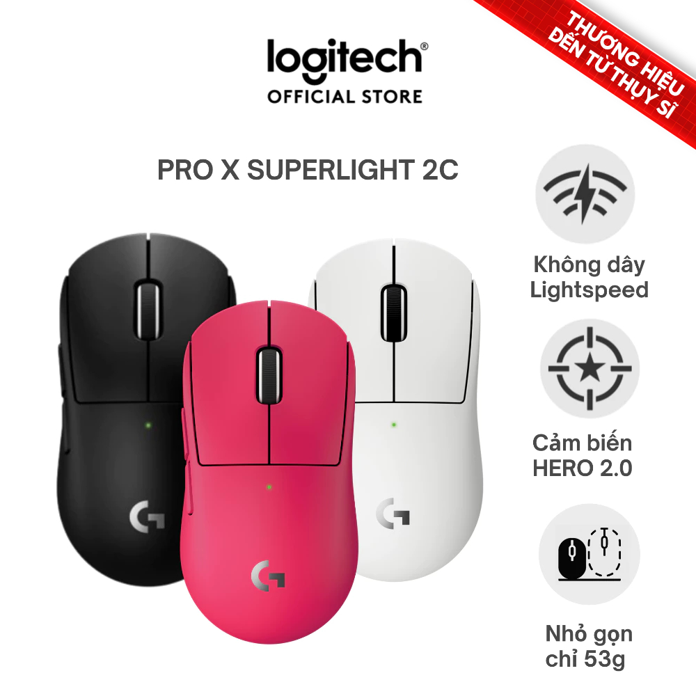 Chuột Gaming không dây Logitech G PRO X SUPERLIGHT 2c - Chuẩn Pro-Grade, Nhẹ 51g, sạc USB-C, cảm biế