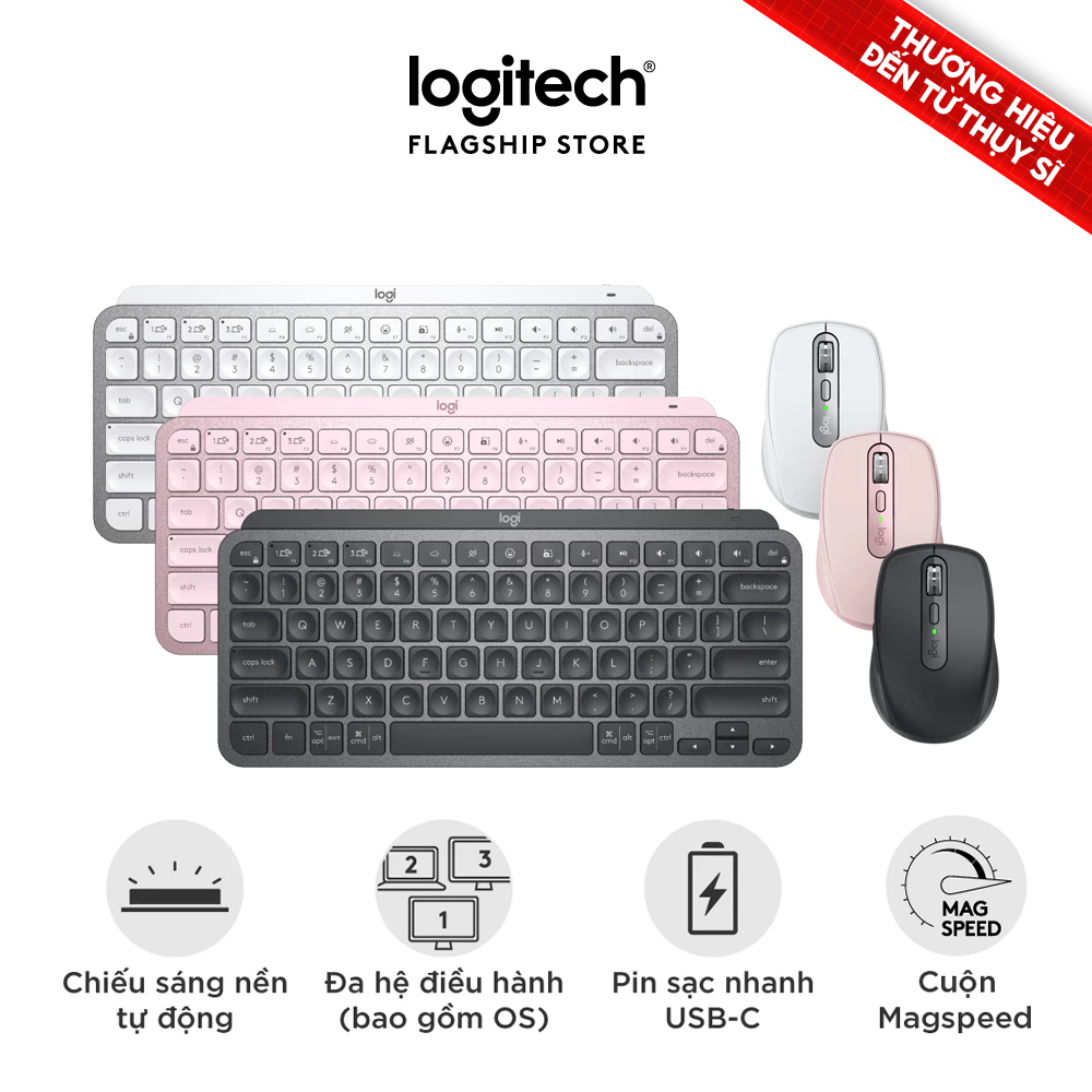 Combo Bàn phím và chuột Logitech MX Keys Mini & Logitech MX Anywhere 3S - Sạc nhanh USB-C, Nhỏ gọn