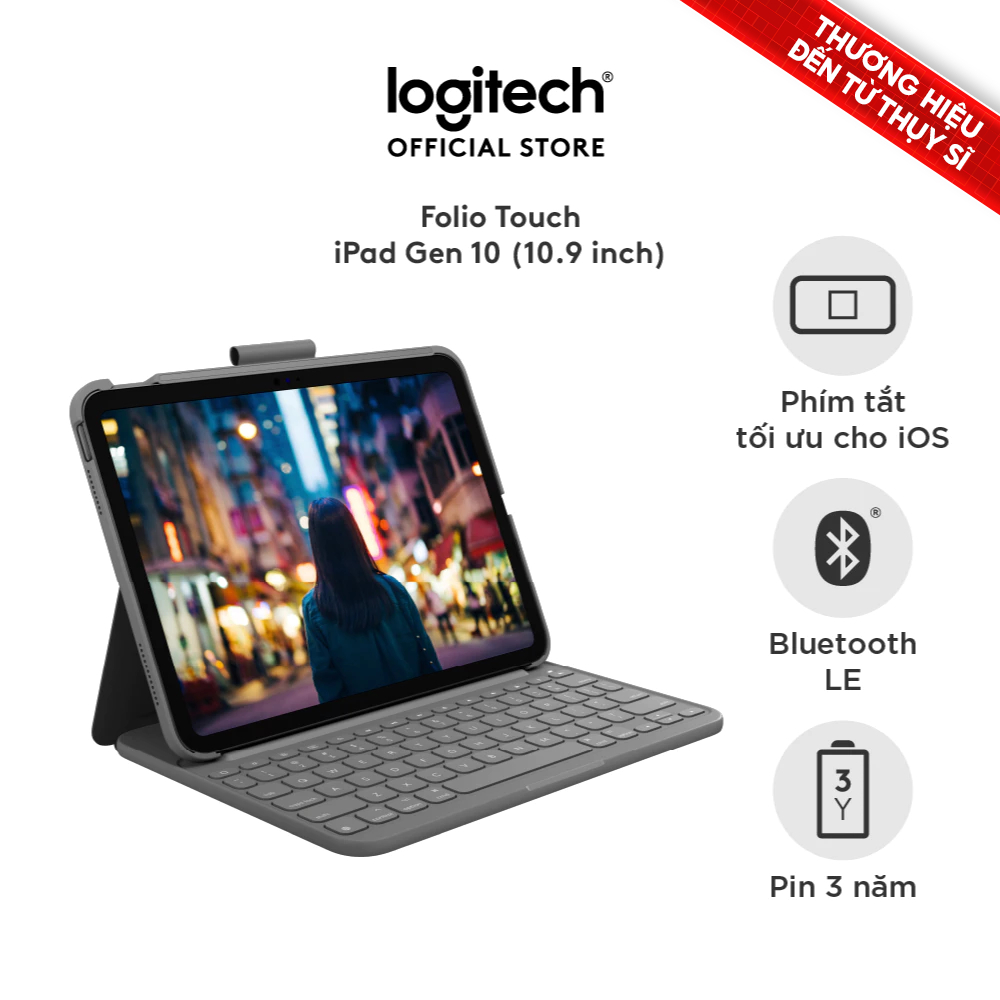 Bao da case kèm phím Logitech Slim Folio dành cho iPad Gen 10 (10.9 inch) & iPad A16 - Bluetooth, Pi
