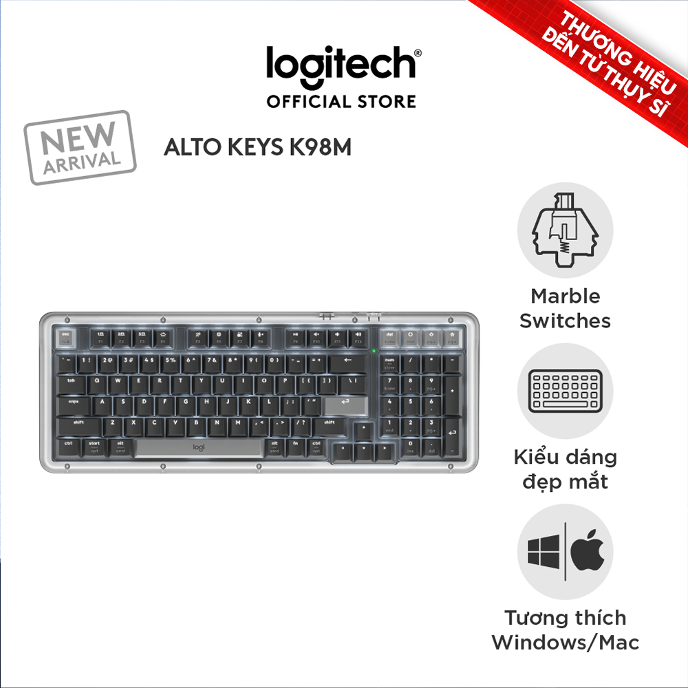Bàn phím cơ không dây Logitech Alto Keys K98M - Đệm hấp thụ rung động, đèn nền, Bluetooth, Sạc USB-C | BigBuy360 - bigbuy360.vn