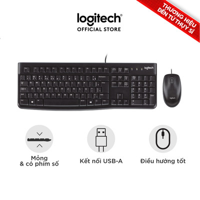 Combo chuột phím có dây Logitech MK120 - Fullsize, có phím số, bền bỉ, chống tràn