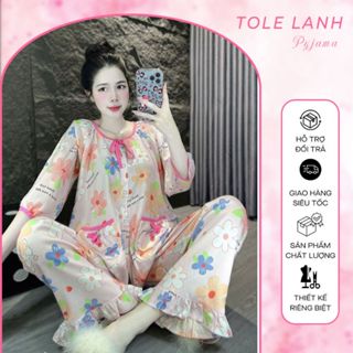  Đồ Bộ Tole Nữ Dài Tay 2 Túi  Babydoll Mặc Nhà Dễ Thương Bộ Tole Lanh Bigsize Chất Liệu Mềm Mát Siêu Hút Mồ Hôi <85kg 