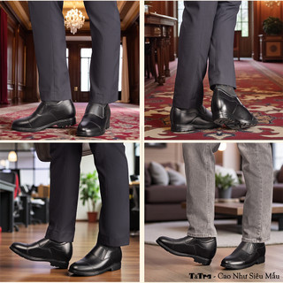 [10CM] Giày Nam Đế Cao T&Tra T93 Đen - Ít Dốc Mang Thoải Mái Hơn
