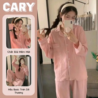  Đồ bộ mặc nhà pijama tay dài quần dài chất liệu xốp đũi gân cao cấp CÂRY 