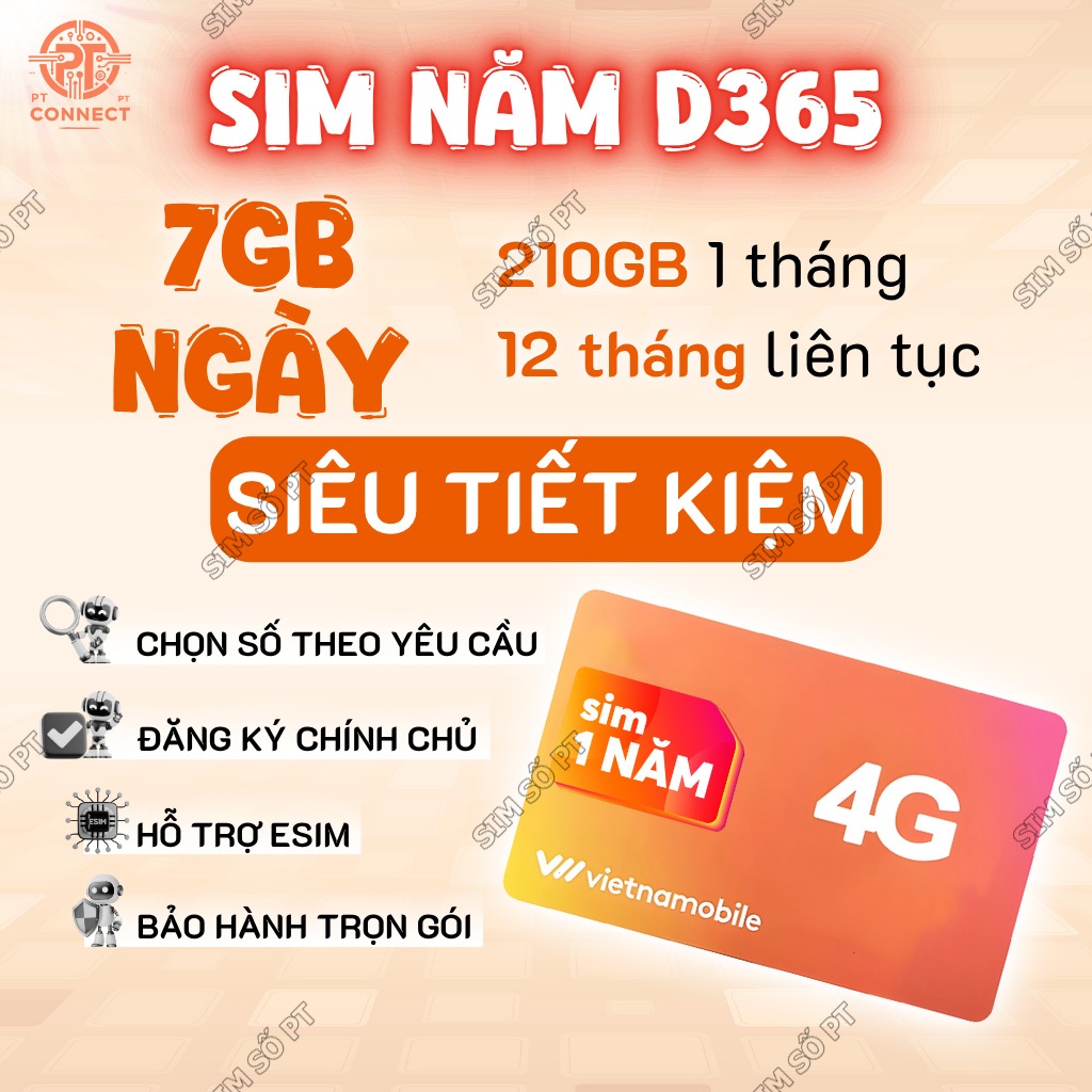 Sim 4G Vietnamobile – 7GB/Ngày – Gói 1 Năm (D365) – Không Cần Nạp Tháng