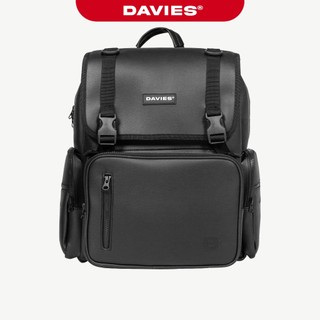 Balo da đi học DAVIES nữ nam chống nước nhiều ngăn local brand đen trơn đựng laptop 15 inch Leather Box Backpack |D-P35
