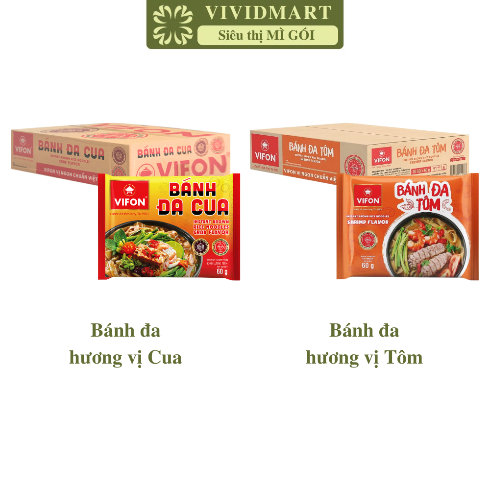 [THÙNG30GÓI]-VIFON- Bánh đa Vifon gói 2 vị: Cua, Tôm, bánh đa cua Vifon, bánh đa tôm Vifon, bánh đa 
