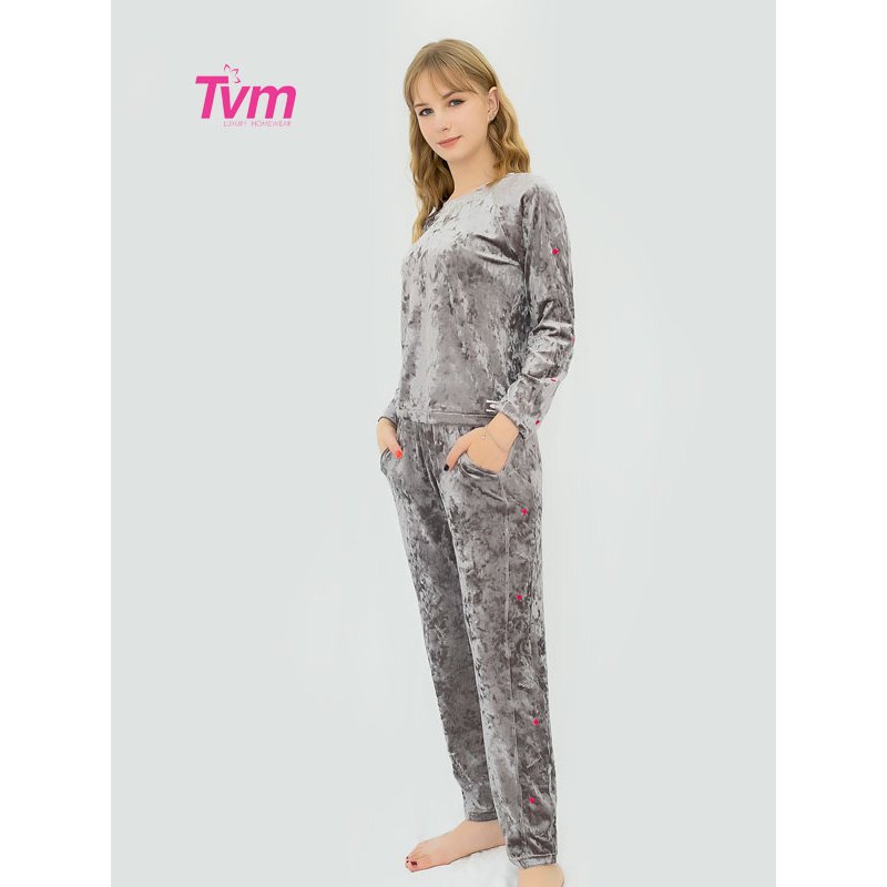 Bộ dài nữ tay dài B558 Tvm Luxury Homewear, chất liệu nhung