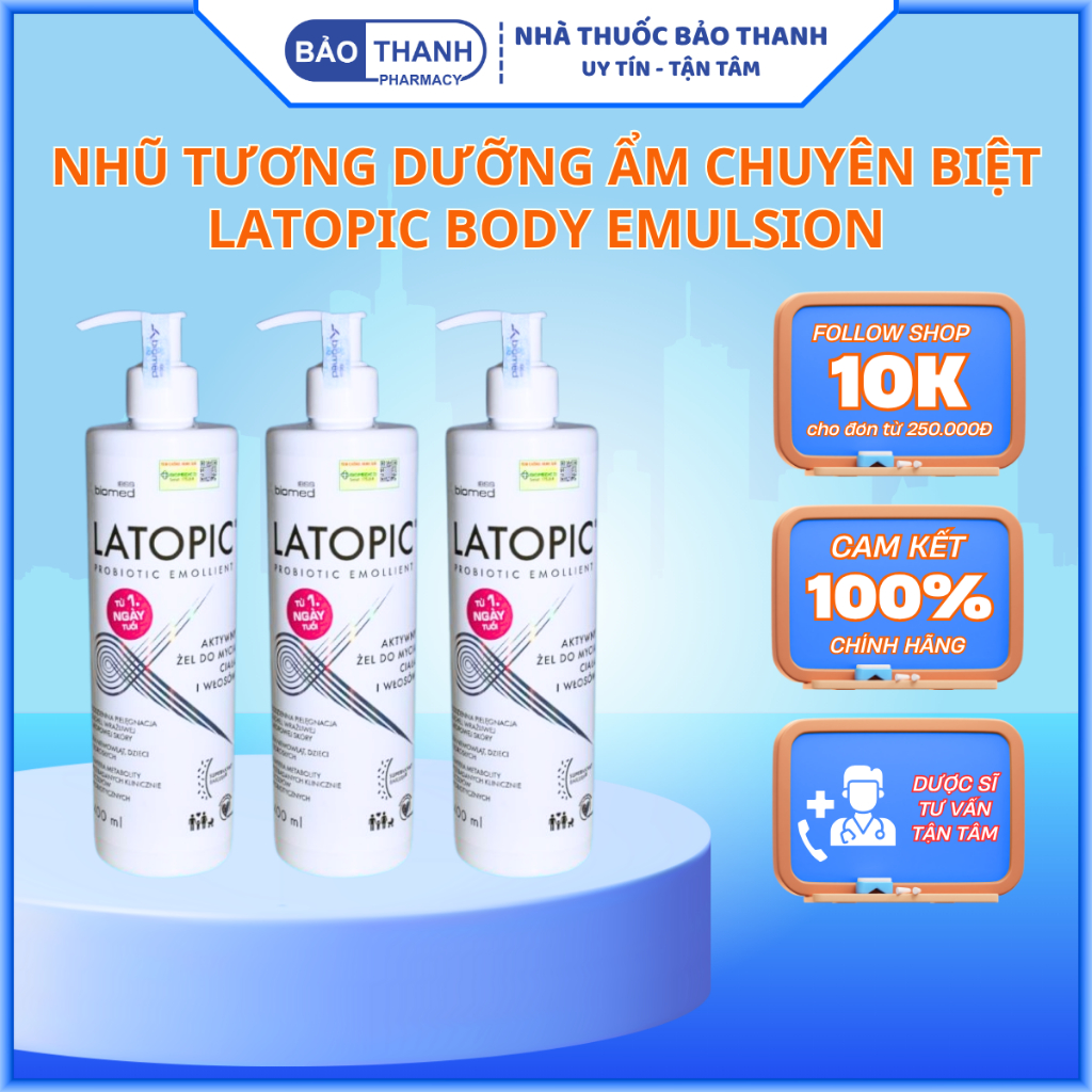Kem Dưỡng Ẩm Latopic Body Emulsion, Hỗ Trợ  Giảm Ngứa, Dịu Viêm Da Cơ Địa, Lọ 250ml