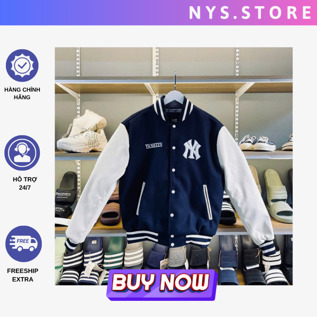 [CHÍNH HÃNG] Áo BOMBER New Era BOMBER Yankees tay da thân dạ phong cách Hàn Quốc Unisex Nam/Nữ