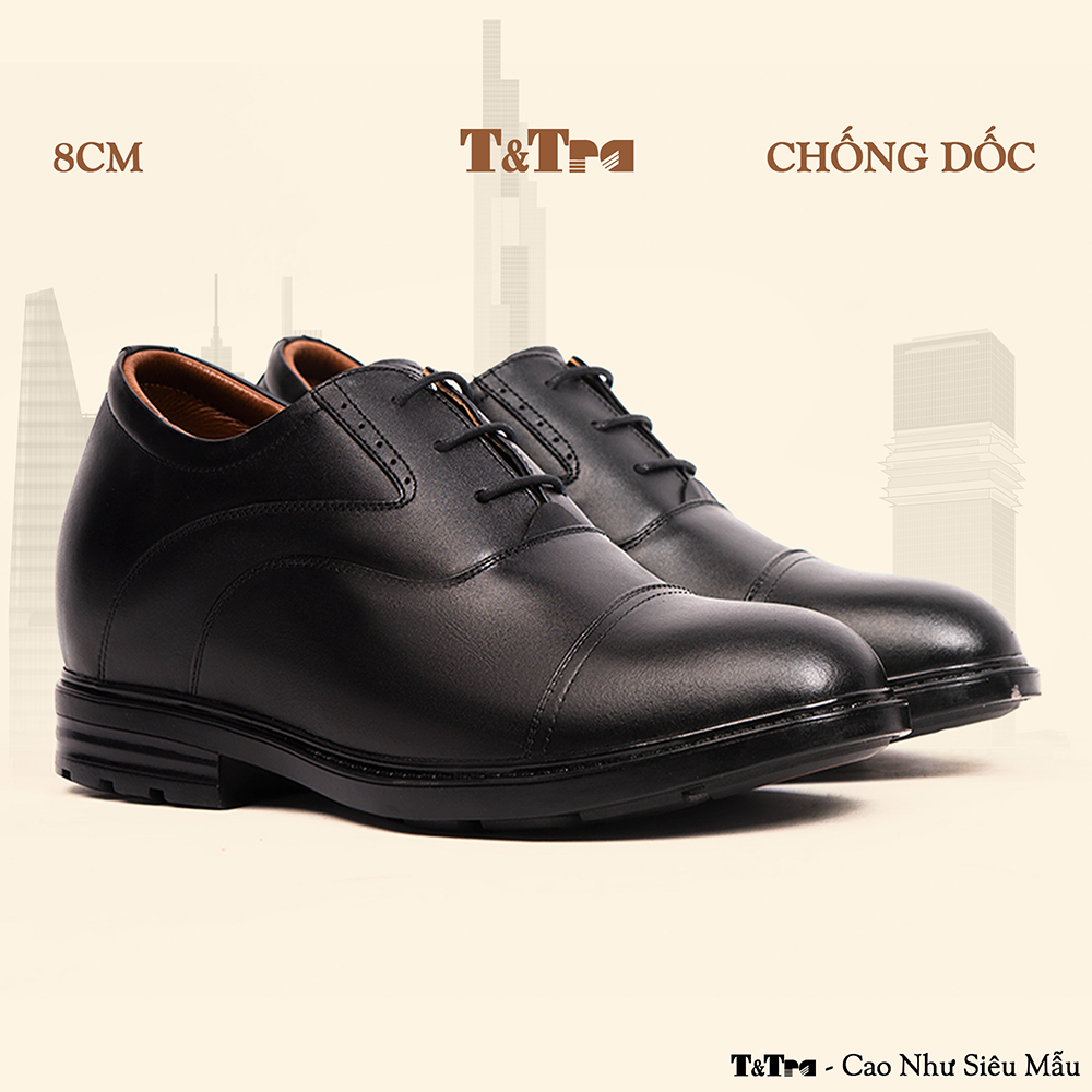 [8CM] Giày Nam Đế Cao T&Tra T86 Đen - Ít Dốc Mang Thoải Mái Hơn
