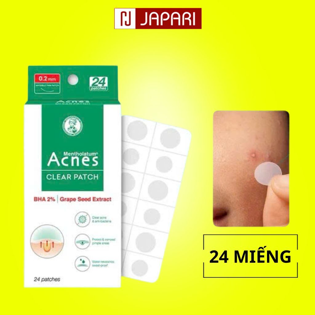 Miếng Dán Mụn Acnes Clear Patch 24 Miếng - Miếng Dán Mụn Giảm Sưng Viêm, Ngừa Thâm Chống Nước-Japari