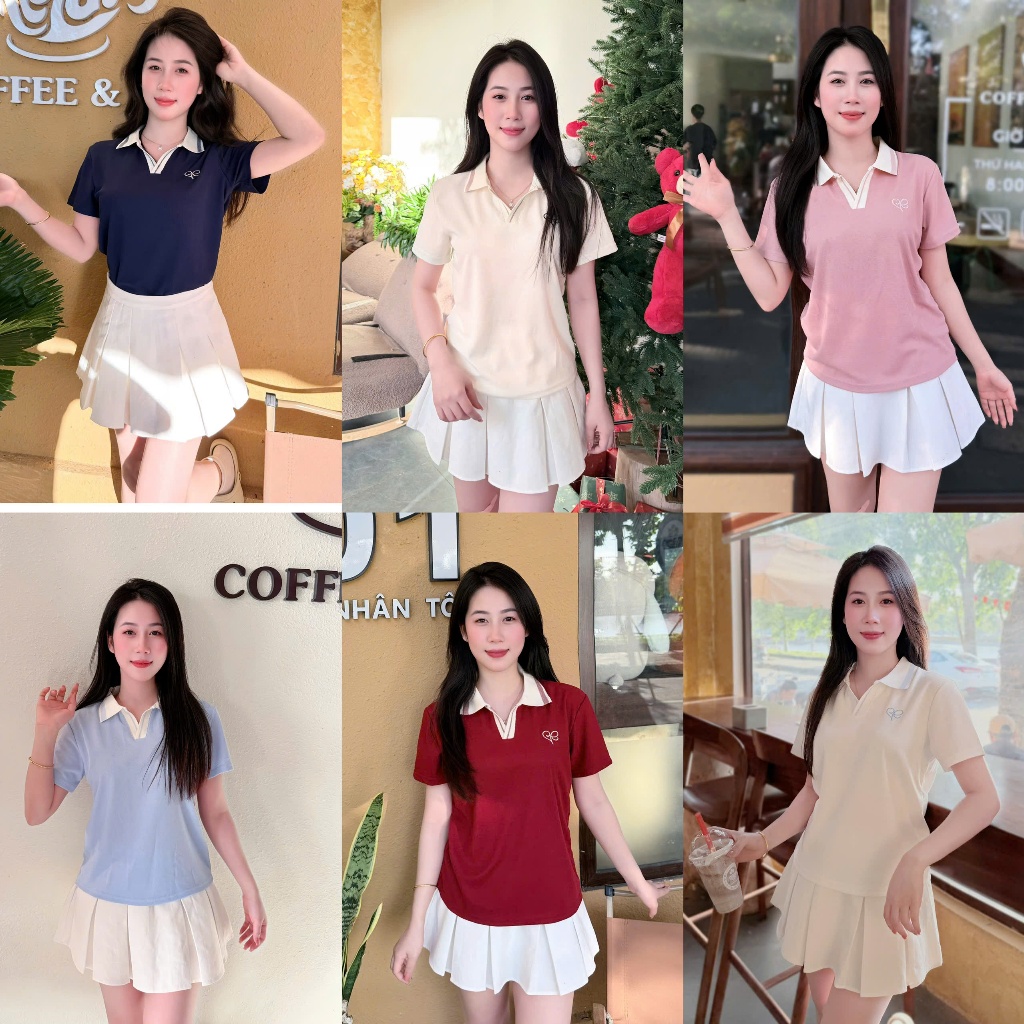 Combo 2 Áo polo nữ cổ V Thiết Kế Cổ Kệt Kim Hình Thêu Nữ  Tính - Bassic Sang Trọng Dễ Phối Đồ ( M22) | BigBuy360 - bigbuy360.vn