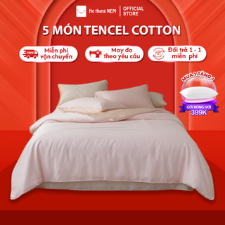  Bộ Ga Giường 5 Món Cao Cấp HỆ THỐNG NỆM Set Vỏ Chăn Drap Tencel Cotton Trải Giường Gối Nệm Đệm 5 Món Lụa Cao Cấp 