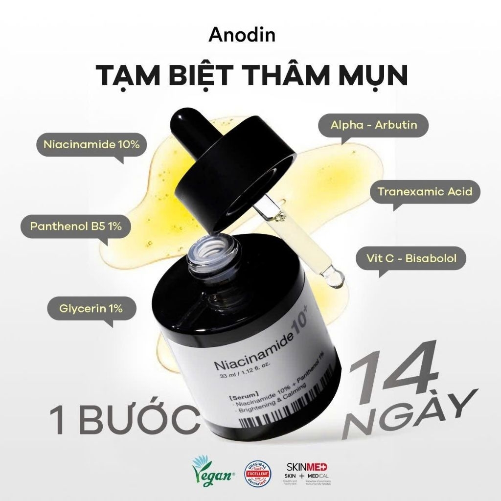 Serum niacinamide 10+ trắng da se khít lỗ chân long anodin