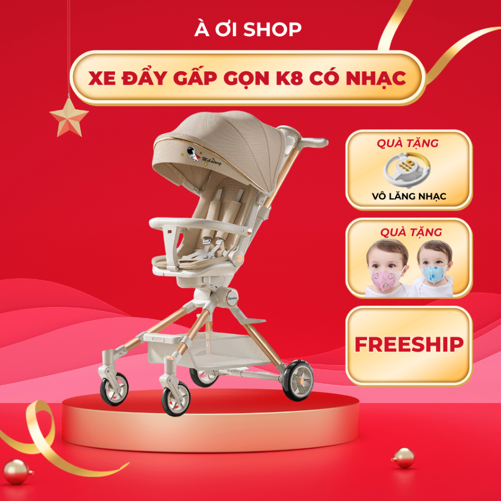 (Hỏa tốc HCM) Xe đẩy cho bé gấp gọn K8 mẫu mới có BÀN ĂN và NHẠC cho bé xe đẩy 2 chiều gấp gọn tiện lợi