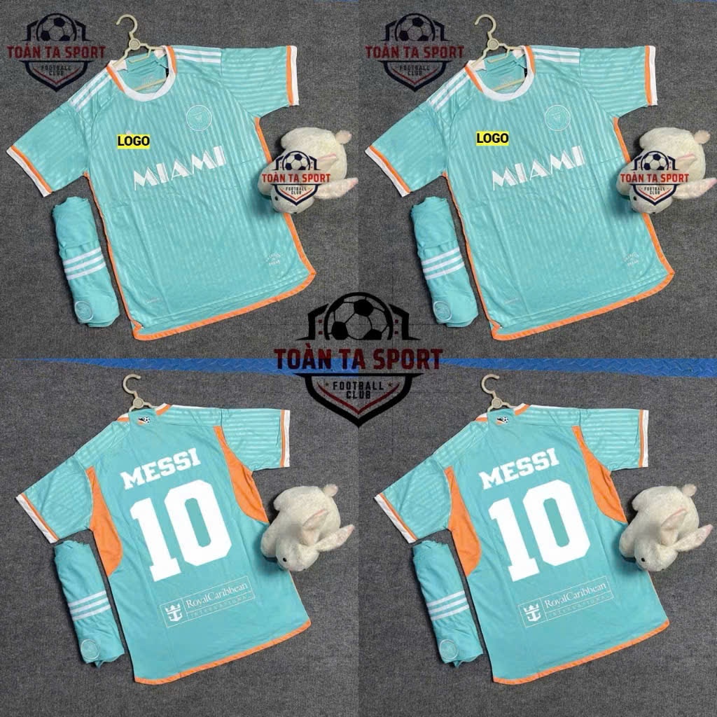 Áo Bóng Đá Miami Xanh, Áo Đá Banh Miami Xanh Mẫu Mới 2024/2025 - Vải Thái Cao Cấp - In Sẵn MESSI.