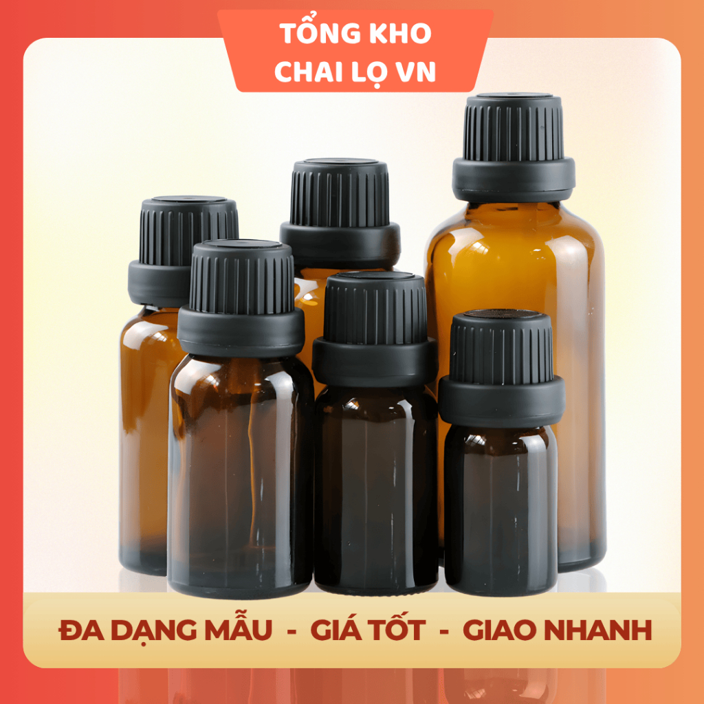  Combo 50 Lọ Đựng Tinh Dầu Thủy Tinh Nắp Đen Nhỏ Giọt 5ml – 100ml Đựng Serum Tinh Chất Chiết Mỹ Phẩm 