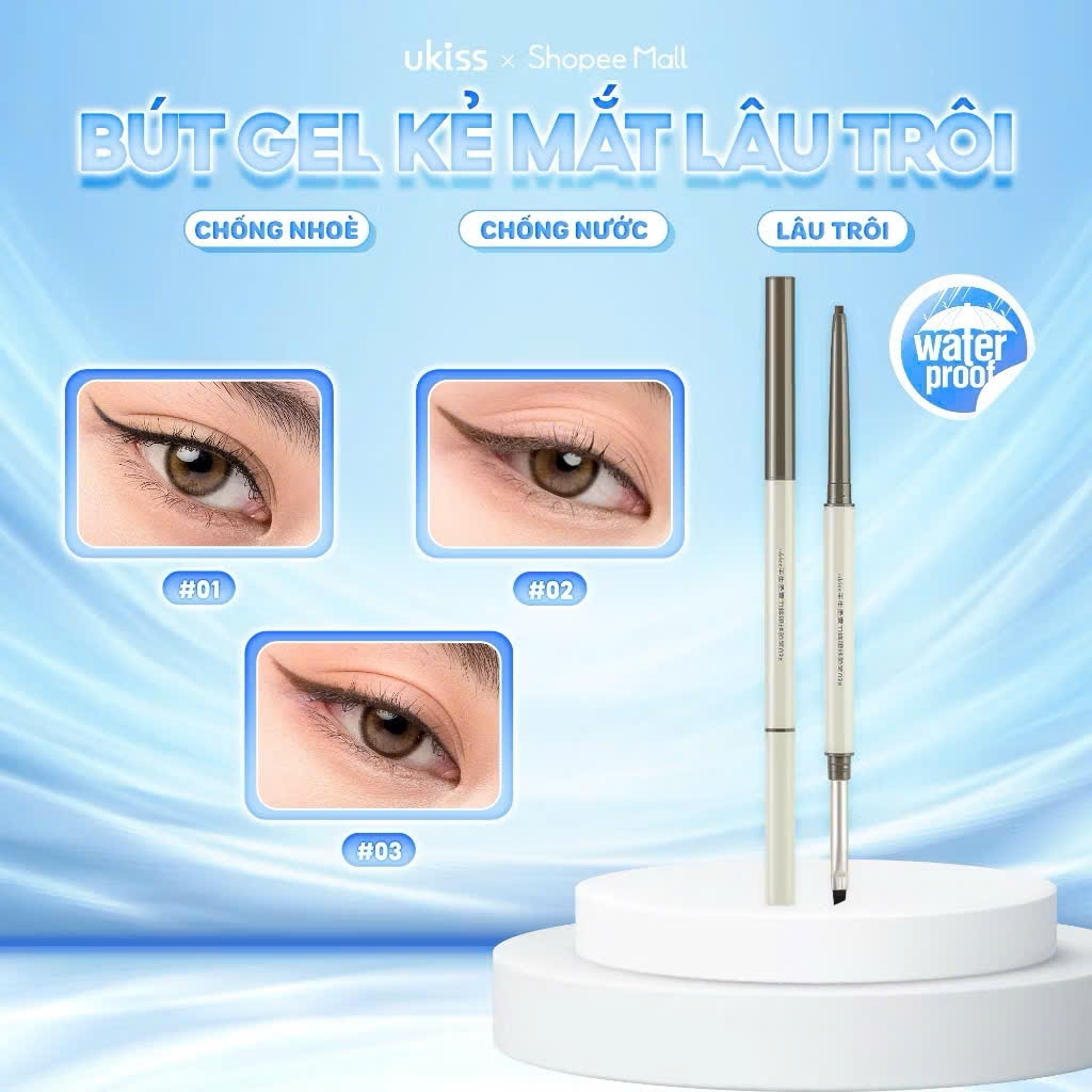 UKISS Bút chì kẻ mắt Gel hai đầu với cọ kẻ mắt Chống thấm nước lâu trôi 50mg | XINH XINH COSMETICS