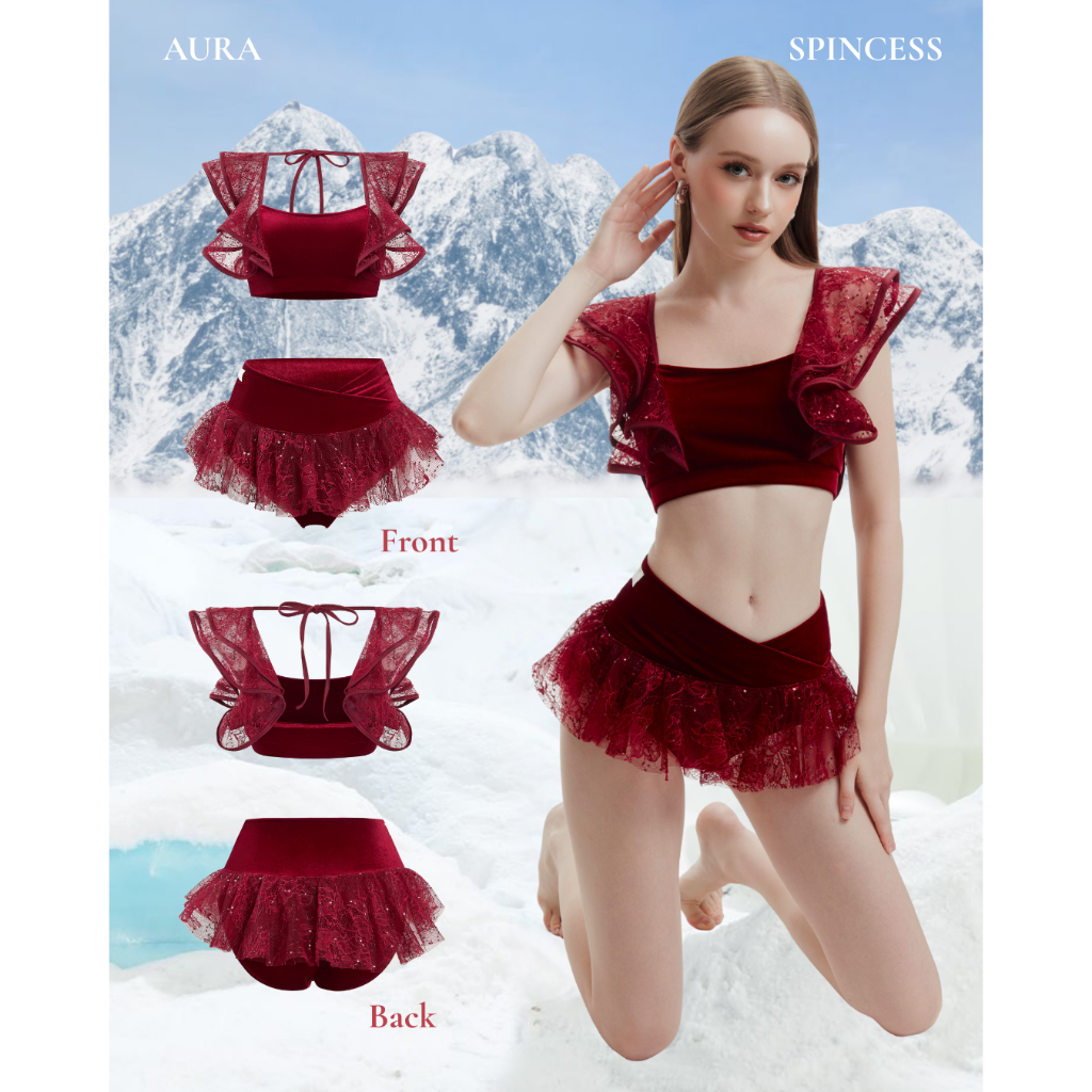 Aura (Đỏ) Pole Dance Outfit – Set Múa Cột Cao Cấp, Bodysuit Elegant, Ballet Barre Aerial | Spincess