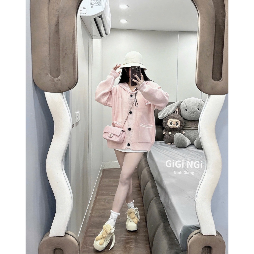 Áo Len Cardigan Kẻ 13De Marzo Thuỷ Thủ Gắn Bảng Tên QC