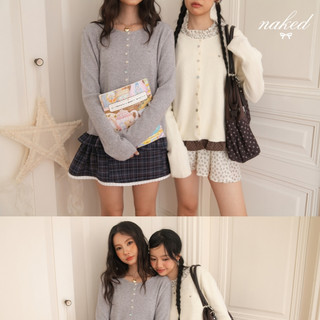  Áo cardigan len nữ NAKEDbyV áo khoác len mỏng phối bèo cổ tròn có nút sừng STARRY CARDIGAN 