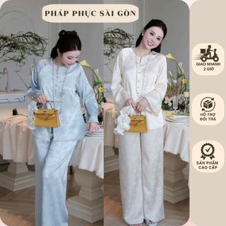  PHÚC NGHIÊM - Set pháp phục bộ lam lễ chùa cao cấp lụa vân hoa sang trọng dáng suông thanh lịch - Pháp Phục Sài Gòn 