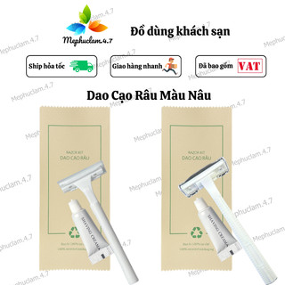 Combo 100 Dao Cạo Râu Khách Sạn Dùng 1 Lần Cán Tròn Trắng Túi Kraft Mẫu 1 Nhận In Logo Theo Yêu Cầu