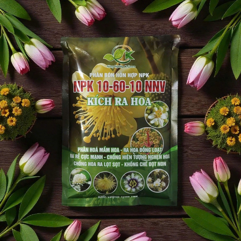 🌸 Phân Bón Kích Ra Hoa NPK 10-60-10 NNV – Kích Mầm Hoa – Ra Hoa Đồng Loạt – Ngăn Nghẹn Hoa – Túi 1kg