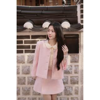  MISSY SET - Set Dạ Tweed Hồng Tay Xoè Tiểu Thư DTM Vải Tweed Mềm Mại Màu Hồng Sang Trọng 
