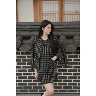  Jeny Set -Set dạ áo khoác và váy đen hoạ tiết DTM 