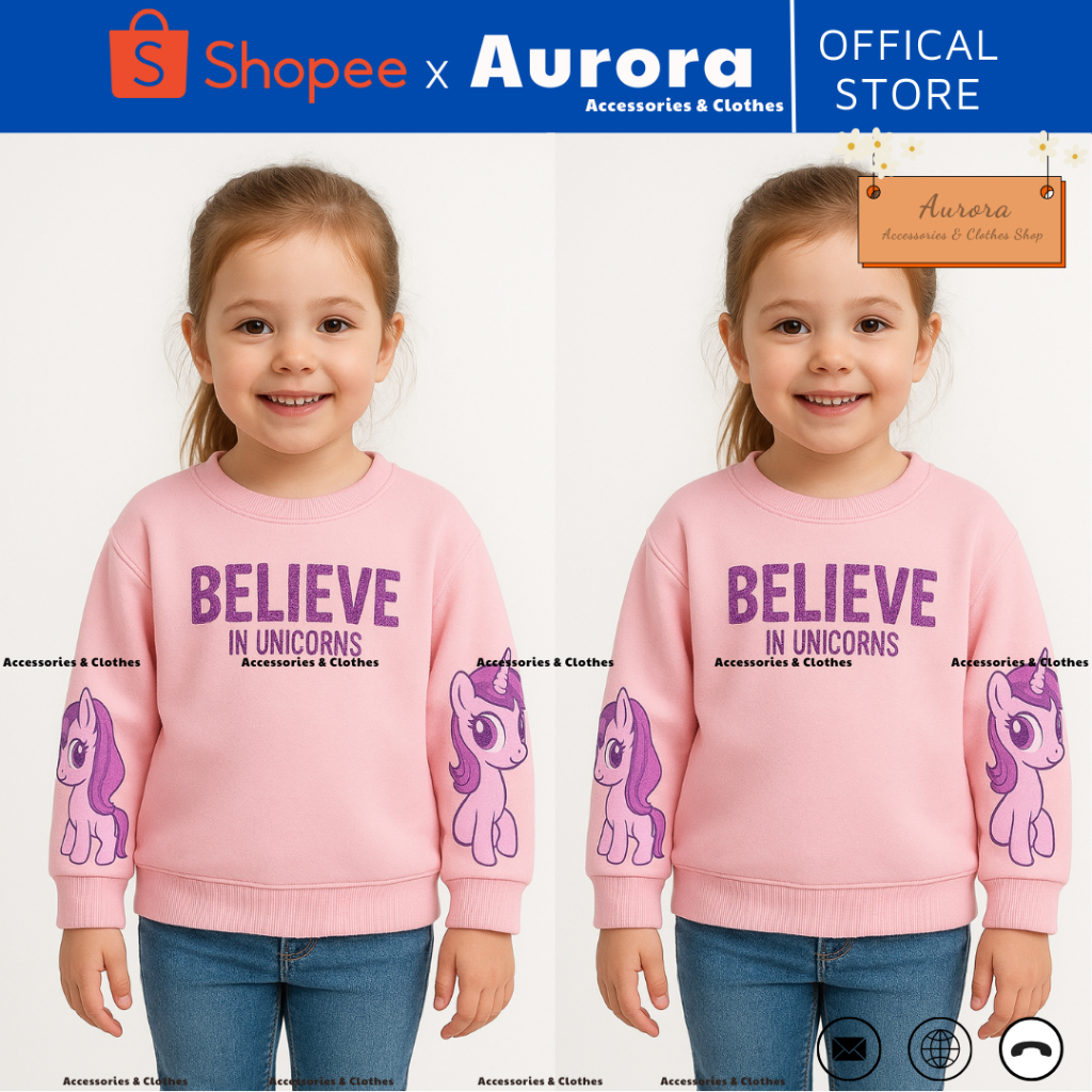 Áo Swearter hồng BELIEVE Ngựa Pony Cho Bé gái Chuẩn hàng Loại 1