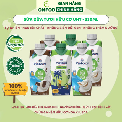 Sữa dừa nước dừa hữu cơ organic UHT Vietcoco ONFOD healthy eat clean tốt cho sức khoẻ 330ml
