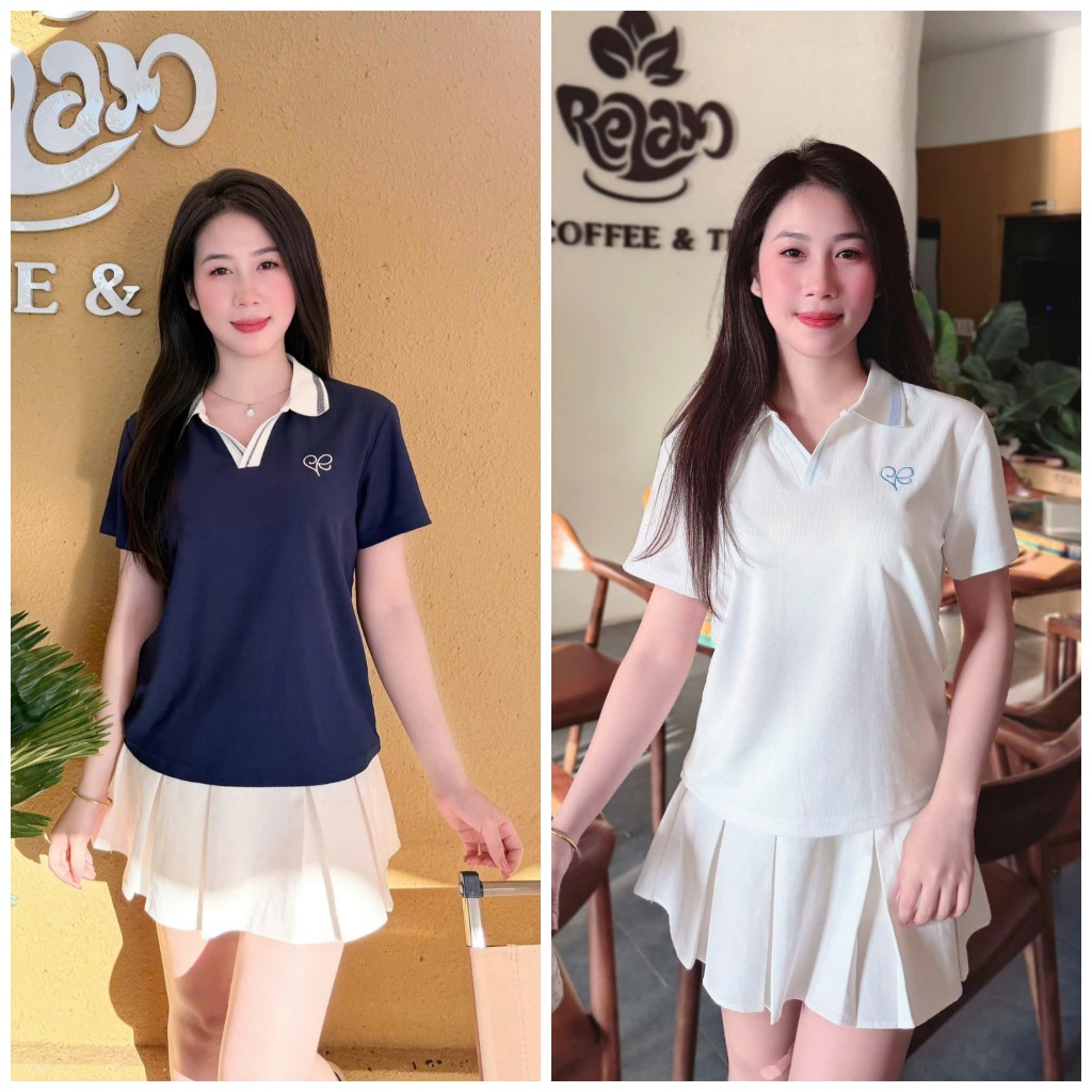 Combo 2 Áo polo nữ cổ V Thiết Kế Cổ Kệt Kim Hình Thêu Nữ  Tính - Bassic Sang Trọng Dễ Phối Đồ ( M22) | BigBuy360 - bigbuy360.vn