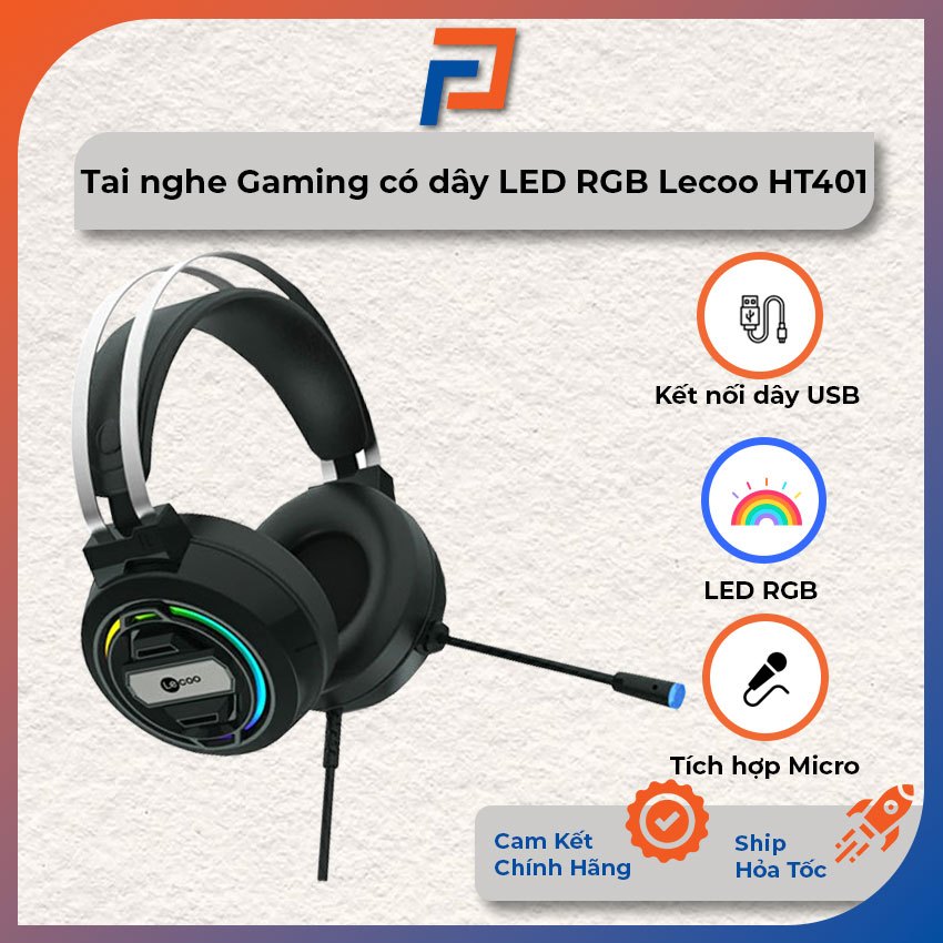 Tai nghe gaming có dây Lecoo HT401 LED RGB - Kết nối có dây USB - Bảo hành 12 tháng chính hãng