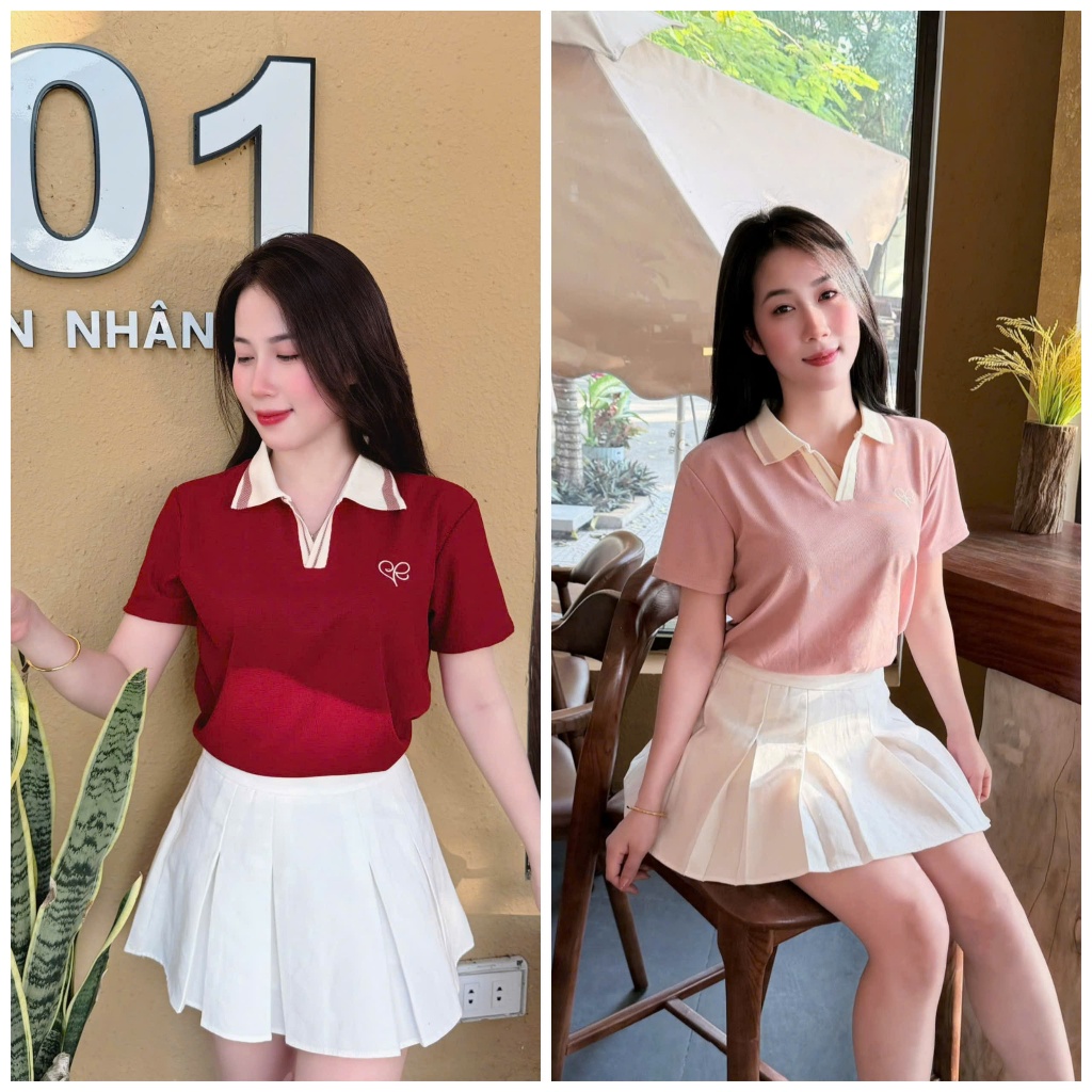 Combo 2 Áo polo nữ cổ V Thiết Kế Cổ Kệt Kim Hình Thêu Nữ  Tính - Bassic Sang Trọng Dễ Phối Đồ ( M22) | BigBuy360 - bigbuy360.vn