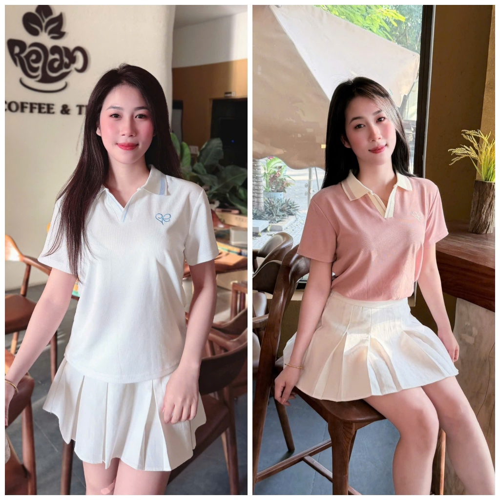 Combo 2 Áo polo nữ cổ V Thiết Kế Cổ Kệt Kim Hình Thêu Nữ  Tính - Bassic Sang Trọng Dễ Phối Đồ ( M22) | BigBuy360 - bigbuy360.vn