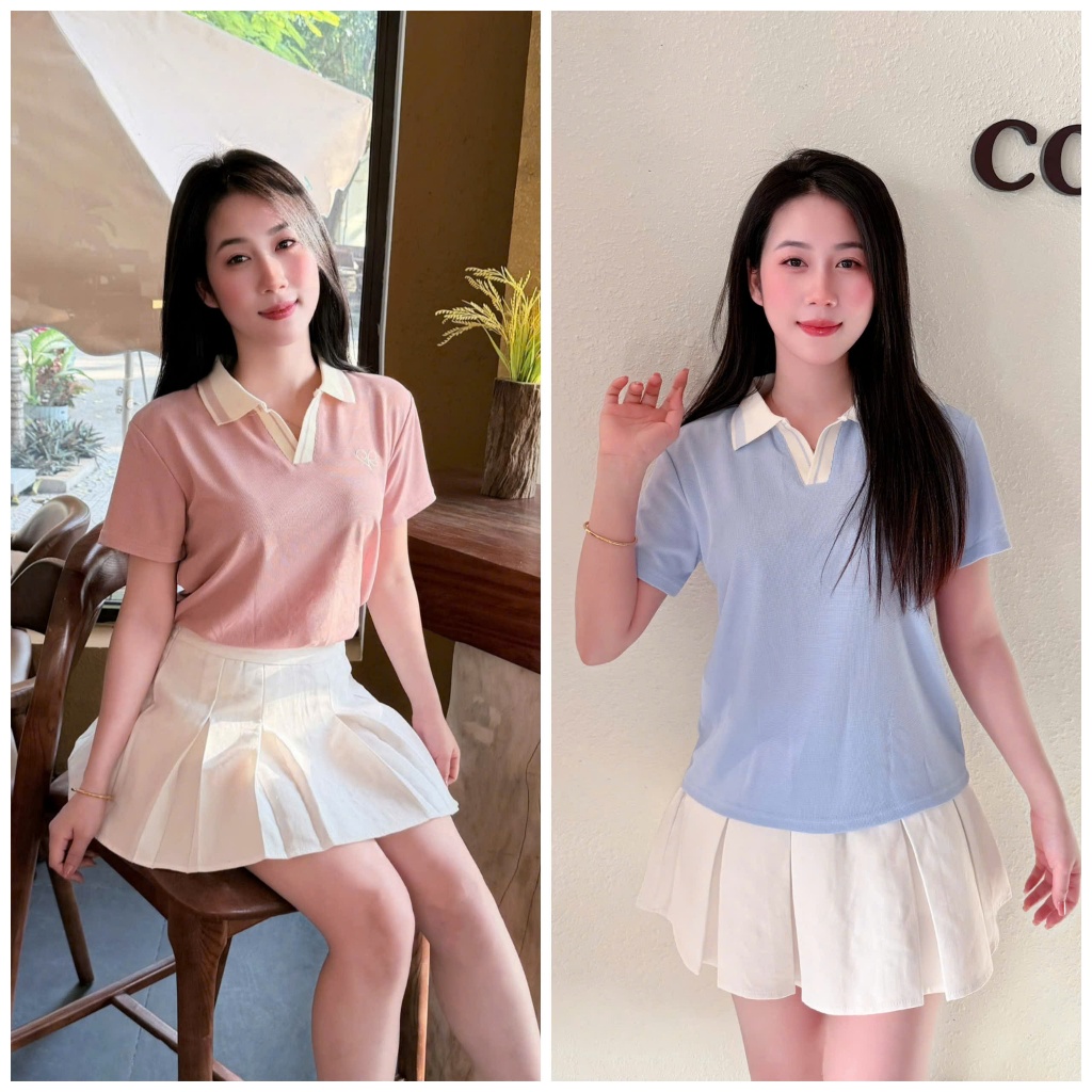 Combo 2 Áo polo nữ cổ V Thiết Kế Cổ Kệt Kim Hình Thêu Nữ  Tính - Bassic Sang Trọng Dễ Phối Đồ ( M22) | BigBuy360 - bigbuy360.vn